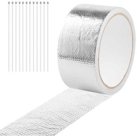 YiJiuBa Hitzeschutzband Auspuff, 10M x 5cm Dichtband Hitzeschutz Auspuff Dichtband Auspuffband Selbstklebend mit 12 Stainless Steel Cable Ties für Motorrad Fächerkrümmer Thermoband Krümmerband Auspuff