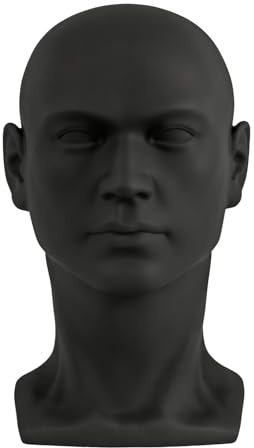 FENGLY Männliche Schaufensterpuppe Kopf, PVC Professionelle Manikin Kopf für Display Perücken Hüte, 30cm Höhe Kopfhörer Maske Sonnenbrillen Modellkopf Aufbewahrung Display Ständer (Mattschwarz)