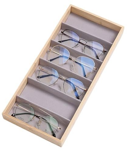 Organizador De Almacenamiento Gafas | Bandeja Sol Madera 6 Rejillas, Joyería Vitrina Para Mujeres Y Hombres
