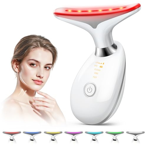 Massaggiatore Viso, 7 Colori Radiofrequenza Viso, 3 Modalità Dispositivo di Bellezza Antirughe, 45°C EMS Gua Sha, Doppio Mento Lifting Strumento Guasha Viso per Tonificare Jawliner Massaggio Pulizia