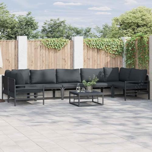 Bucmath Gartensofa-Set mit Kissen, 8-teilig, Schwarz, pulverbeschichteter Stahl, modulares Loungesofa für Terrasse und Garten, atmungsaktiv, wetterfest