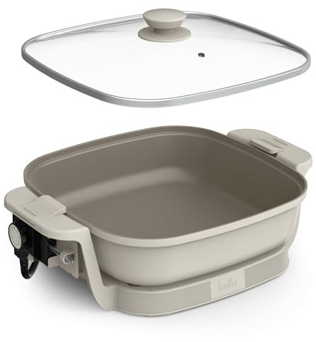 bella 12 Make & Take Electric Skillet with EverGood™ Ceramic Nonstick Coating, Adjustable Temperature, Dishwasher-Safe Glass Lid, Oatmilk