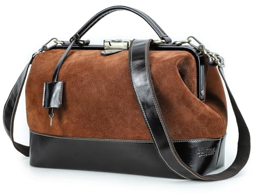 CONTACTS Damen-Handtasche aus echtem Leder, abschließbar, Vintage-Schultertasche, Geldbörse mit Tragegriff oben mit Metallverschluss und Rahmenöffnung