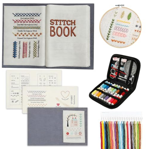 MinXin Embroidery Stitch Book, 2026 Nuovo Embroidery Kit, Kit Ricamo con 143 Modelli, DIY Libro Ricamo, Set di Ricamo per Adulti Principianti e Appassionati di Artigianato