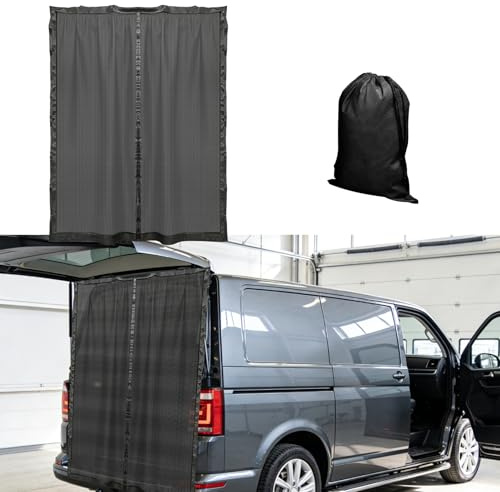 luolety Magnetic Van Bug Screen for VW T5 T6, Fly Screen Sun Protection Car Sliding Door Rear Door Partition Net Fly Screen Van Black Mesh Mosquito Net with Center Magnetic Closure (for Rear Door)