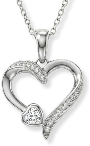 Hannah's Treasures Herzkette Silber 925 Gold Rosegold Kette Damen Herz | Rhodiniert & nickelfrei (43-45cm). Herzanhänger mit Zirkonia. Auch in Gelb- & Roségold. Schöne Geschenkidee für Frauen