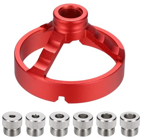 sourcing map Straight Hole Drilling Locator Kit 90° Drilling Press Guide Jig with 5/6/7/8/9/10mm Drill Bushing Aluminum Alloy Vertical Hole Woodworking Tool for Electric Power Hand Drill, Red