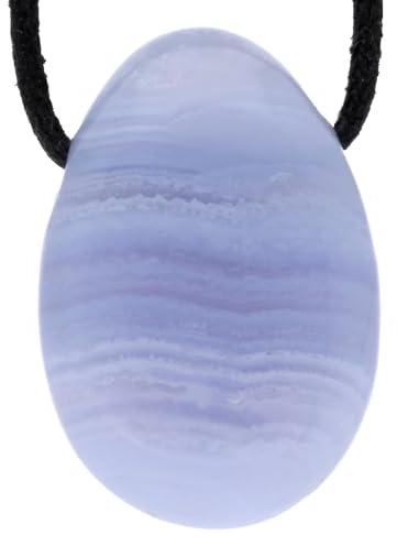 Blauer Chalcedon Tropfen Anhänger Kette Edelstein Heilstein Damen Herren | Inkl. Baumwollband & Edelsteinkarte | Handgefertigtes Unikat | Ideal als Geschenk