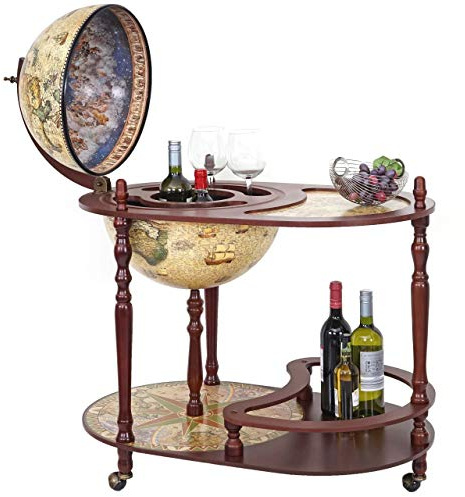 Mendler Mini Bar portabottiglie Carrello con Ruote mappamondo HWC-D84 Elegante XL