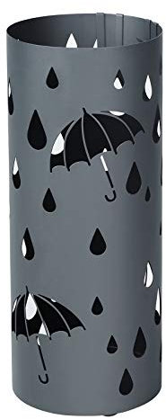 SONGMICS Metal Umbrella Stand, Umbrella Holder with Water Tray and Hooks, 19.5 x 49 cm (Dia. x H), Round, Matte Anthracite Grey LUC23AG