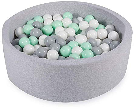 Angelove Bällebad Baby Kinder 90x30cm – Weiches Baumwoll Ballpool mit 200 Bällen – Sicheres Spielzeug für Kleinkinder – Modernes Design für Jungen & Mädchen, Coton, Hellgrau