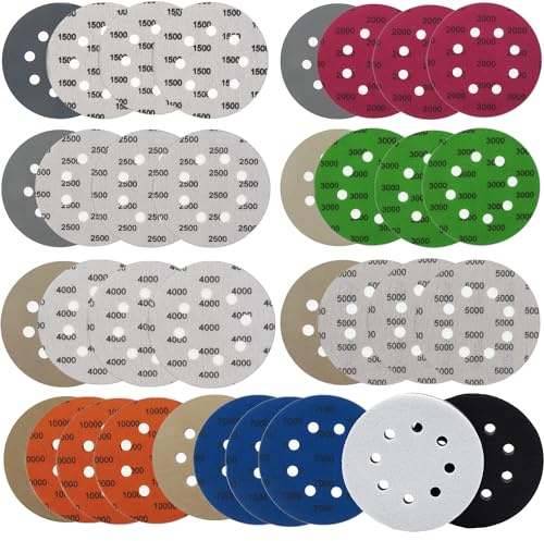 32pcs Sandpaper 8 Hole 5 inch Sanding Discs Hook and Loop 1500-10000 Grits Wet Dry Sandpaper with 2pcs Interface Pads for Random Orbital Sander Automotive Metal Polishing