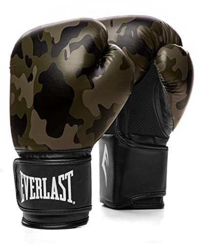 Guantes de Boxeo Everlast Spark 16oz, Camo de Cuero Sintético para Saco y Clases Fitness, Cierre de Velcro, Pulgar Ergonómico y Espuma Moldeada - Auténtico Everlast