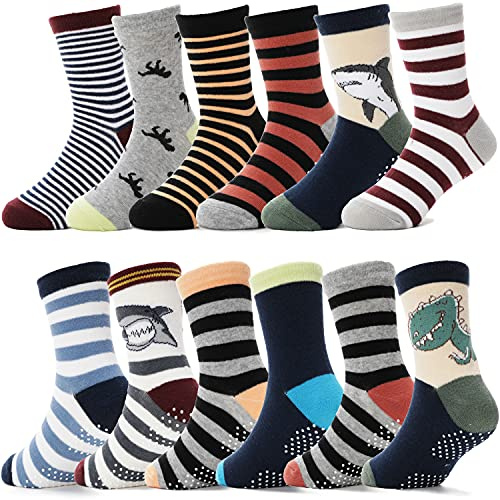 ANTSANG Chaussette Bebe Garçons Chaussette en Coton Antidérapantes Cadeau pour Enfants Nourrissons 12 paires