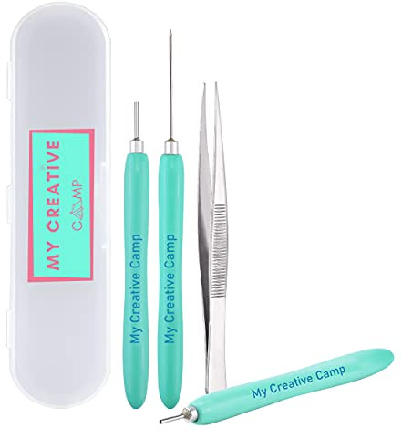MY CREATIVE CAMP 5 Pack Paper Quilling Tools Set - Quilling Supplies, Quilling Tool Kit Includes: 2 Quilling Slotted Tools, Needle Tool, Tweezer & Storage Box for Crafts