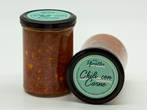 DER PFARÖLLER Chili con Carne – 2 Gläser mit jeweils 400 gr. – leckeres Fertiggericht für Topf & Mikrowelle – Würzig, scharf & schnell zubereitet