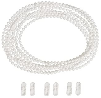 HASAYAKI Curtain Beaded Chain Cord, 3m / 3.28yd / 9ft Beaded Pull Strings with 3 Connectors, Repair for Roller Blinds Shades - White