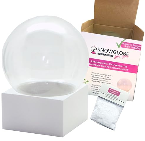 Bastelset DIY Schneekugel m. 1 x Schnee | Do it Yourself mit Glaskugel und Polyresinsockel weiß eckig – 100mm Durchmesser - individuell Schüttelkugel Glitzerkugel * 40068