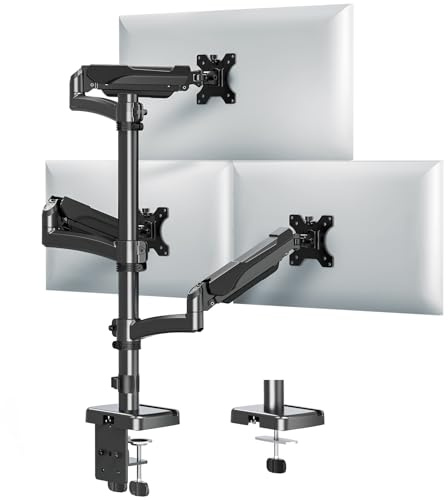 MOUNTUP Monitor Halterung 3 Monitore für Max 32 Zoll Bildschirm Bis zu 9 kg | Höhenverstellbare Dreifach Monitorarm Ständer, Ergonomische Gestaltung mit Kabelführung, flexibel neigen schwenken drehen