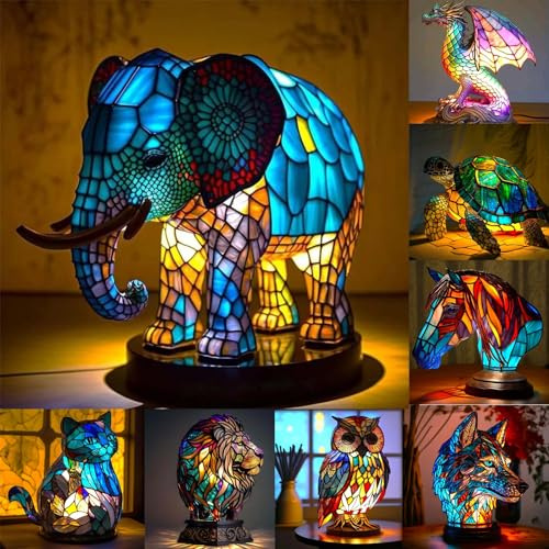 SAROZZTAL 5.9'' Tier Kleine Tischlampe, Vintage Tier-Tischlampen Harz Lampen Nachttischlampe Kabellos, Vintage Tierdruck Nachttischlampen für Wohnzimmer Dekoration (Size : J)
