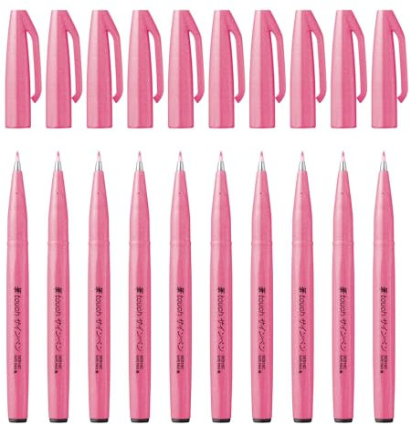Pentel SES15 Brush Sign Pen pennarello punta fibra flessibile rosa fluo 10 pz
