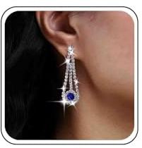 Atentuyi Silber Quaste Strass Ohrringe Cz Tropfen Braut Ohrring Blau Kristall Hochzeit Ohrringe Diamant Ohrringe Lange Kette Kronleuchter Ohrringe Schmuck Für Frauen Und Mädchen