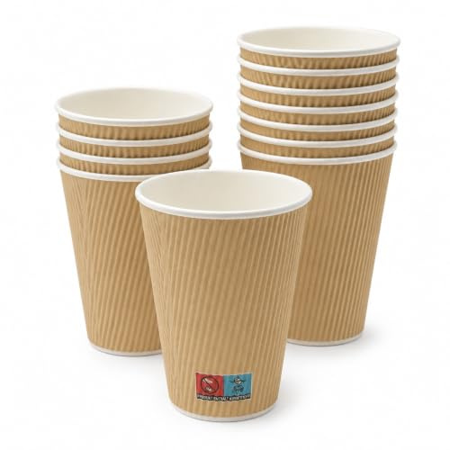 DeinPack 500 Riffelbecher 300 ml doppelwandig braun 12 oz Papp-Kaffeebecher | 500 Stück, Brauner Kraftkarton, Umweltfreundlich, Hitzebarriere, 12 oz