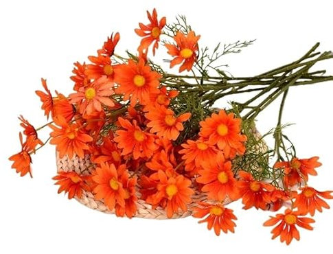 11 Stück niederländische Chrysanthemen mit 5 Köpfen, simulierte kleine Gänseblümchen, verziert mit Kamille, künstliche Blumen (Farbe: Orange)