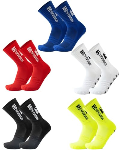 QLEUIFT 5 Paires Chaussette Antidérapante Foot 39-46 Chaussettes Antidérapantes Homme Femme Grip Socks Football Epaisse Respirant Chaussette Foot pour Football Basketball Trekking Cyclisme