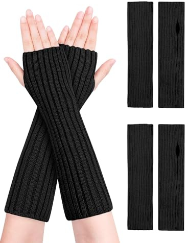MELLIEX 2 Paar Lang Handschuhe Fingerlos, Winter Pulswärmer Handschuhe Unisex, Strick Handstulpen Damen