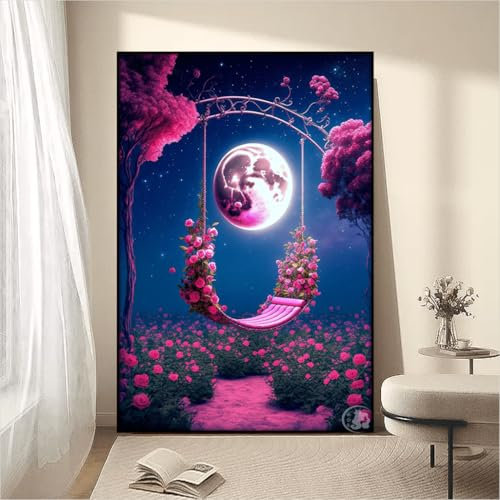 Landschaft Malen Nach Zahlen Erwachsene Bastelset, Paint by Numbers Blume Malen Nach Zahlen Anfänger, DIY Ölgemälde Leinwand Set mit 3 Set Pinsels und Farbe, Zimmer Deko 80x100cm, Geschenk für Frauen