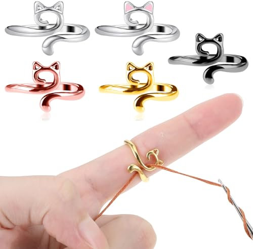 Gjinxi 5-teiliger Strick- und Häkelring Für Finger Süßer Katzen-Häkelring Für Selbstgemachte Pullover Handarbeiten Verstellbarer Garnführungsring Aus Legierung Zum Häkeln Häkelwerkzeuge und Zubehör