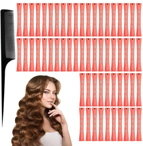 60 Tiges de Permanente de Cheveux Tige, Ensemble de bigoudis pour cheveux courts et longs - Perfectionnez vos boucles avec nos bigoudis pour permanente, Kit complet avec bigoudis chauffants(Rouge)