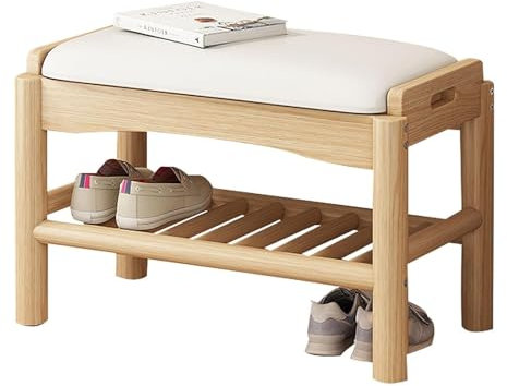 Scarpiera in legno massello con comoda panca imbottita a 2 livelli con seduta morbida organizer per scarpe per camera da letto ingresso fine letto panca scarpe (colore: ciliegio Dimensioni: 80 x 30 x
