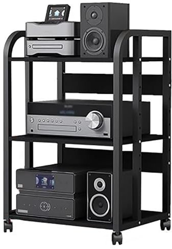 AV-Medienständer, CD-Player-Ständer, Heim-Stereo-Rack-System mit höhenverstellbarem Regal und Rädern, robuster Audio-/Video-Komponentenschrank für Verstärker/Player/TV-Zubehör (Größe: 3 Eben