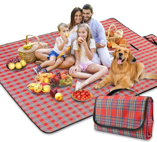 BAXIWUY Voyage Couverture pour Pique-Nique Imperméable et Portable Tapis de Plage Couverture de Plage Tapis de Famille Camping Large Pliable Rrésistant au Sable pour Randonnée 150X200cm (Rouge)