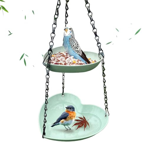 Mangeoire à Oiseaux 2 en 1 à Suspendre - Abreuvoir et Bain d'Oiseaux à 2 étages pour Exterieur, Decoration Jardin Balcon (Vert)
