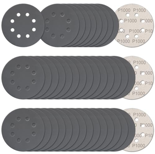 100 discos de lija de 5 pulgadas con gancho y bucle, 8 agujeros, papel de lija de grano 1000, papel de lija de carburo de silicio para lijadora orbital, automotriz, madera, plástico, metal (100