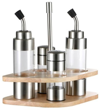 Juego de recipiente de vinagre de acero inoxidable | Coctelera para condimentos | Coctelera de sal y pimienta | Botellas de aceite para cocina | Juego dispensador para aciugar | accesorios de mesa