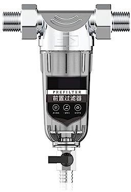 Water Filter, 5000L/H Water Purifier Backwash Prefilter Water Filter, 40um Central Prefilter Purifier System Backwash Stainless Steel Mesh(NO Ruler)