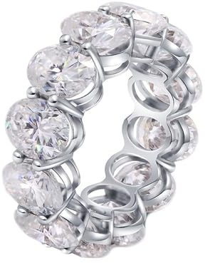 Damenringe, Damenring Zeigefinger 4 Zacken Oval 6x8mm mit 1,5ct Moissanite Silber 14K Weißgold Größe 63 (20.1)