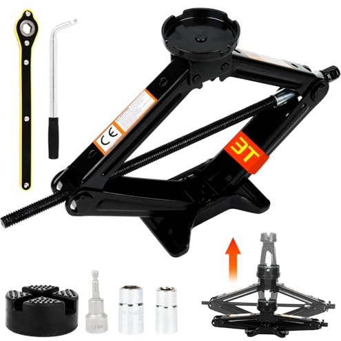 Warmfay® Wagenheber 3T/3000kg, Universelle Scherenwagenheber mit Gummiauflage für Auto, Tragbarer Robuster Stahl Wagenhebersatz inkl. Radmutternschlüssel für SUV MPV, Ideal für Wartung und Reparatur