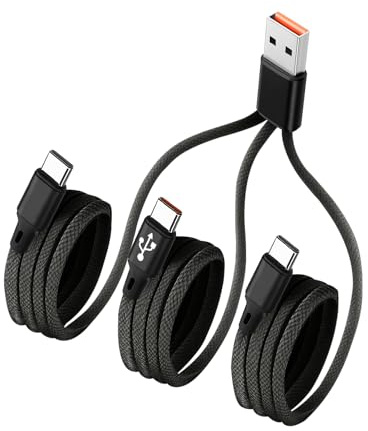 Câble Multiple 3 en 1 USB A vers Type C, Cordon Multi USB Chargeur, Nylon Tressé 1.2M, Charge Rapide 5A, Compatible avec iPhone 16/16pro 15/15pro, Samsung Galaxy S24, Huawei, Android, Xiaomi