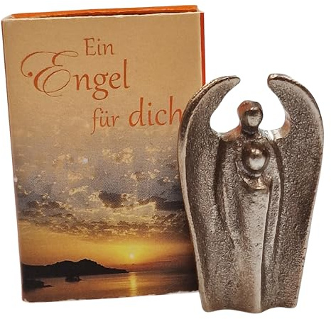 Herzmensch Kleine Schutzengel Figur mit Geschenkschachtel - silberner Bronze Engel als Glücksbringer 3 x 4,5 cm Geschenk zu Trost, Trauer, Kommunion, Weihnachten