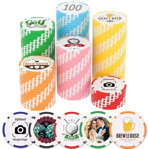Custom Clay Pokerchips, 11,5 g, personalisierte Pokerchips mit farbigem Logo, Casino-Grade, Monte-Carlo-Stil, Event-Token für Texas Hold'em, Blackjack, Kartennächte, 50 Stück (hellblau)