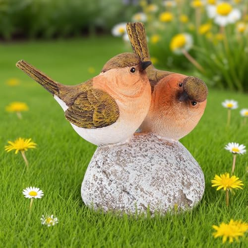 Robin Garden Ornaments Weatherproof for Outdoor Decor | Double Resin Bird Statues Memorial, Lifelike Birds Ornaments Garden, Gardening Gifts for Easter Christmas Grave