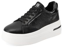 QUEEN HELENA Zapatillas de deporte de plataforma altas cómodas casuales para mujer X33-7, Negro , 36 EU
