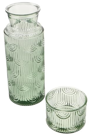 TOYZFRIENDY Embossed Glass Water Jug And Tumbler Set For Bedside With Lid Transparent Glass Pitcher For Juice And Water Small Families Use