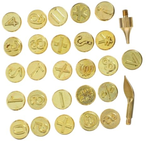 Tofficu Kit Pirografia Numeri in Ottone 28 Punte per Bruciare Legno e Pelle, Set Timbri per Ferri da Marchiatura Fai da Te, Strumento Portatile per Artigianato Creativo su Carta e Legno