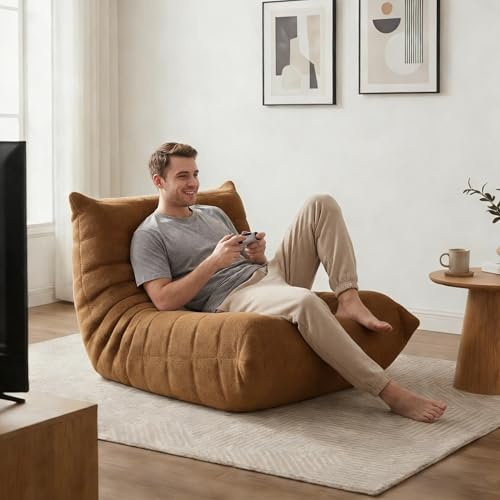 Yeecle Relax Loungebag sittsäck XXL för gosig hörna, saccosäck vuxna fluffig golvfåtölj, golvstol, lounge, soffa med minnesskum för vardagsrum, sovrum (brun)